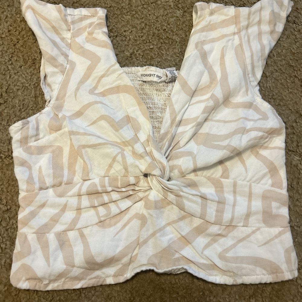 Cream and White Ruffled Tie Front Tank Top